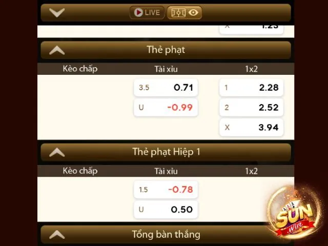 Các lựa chọn cá cược kèo thẻ phạt thông dụng