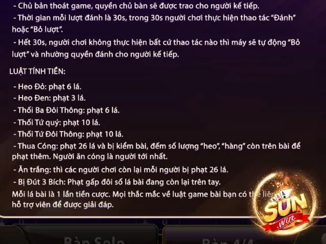 Luật tính tiền chi tiết cho từng trường hợp chơi game bài